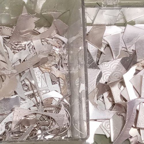 Judy Larson's Recycling Scrap Into Sheet Metal - Step 1, Metalwork, Stamping, Stamps, Butane Torch, Soldering, Solder, separate out any items with solder residue